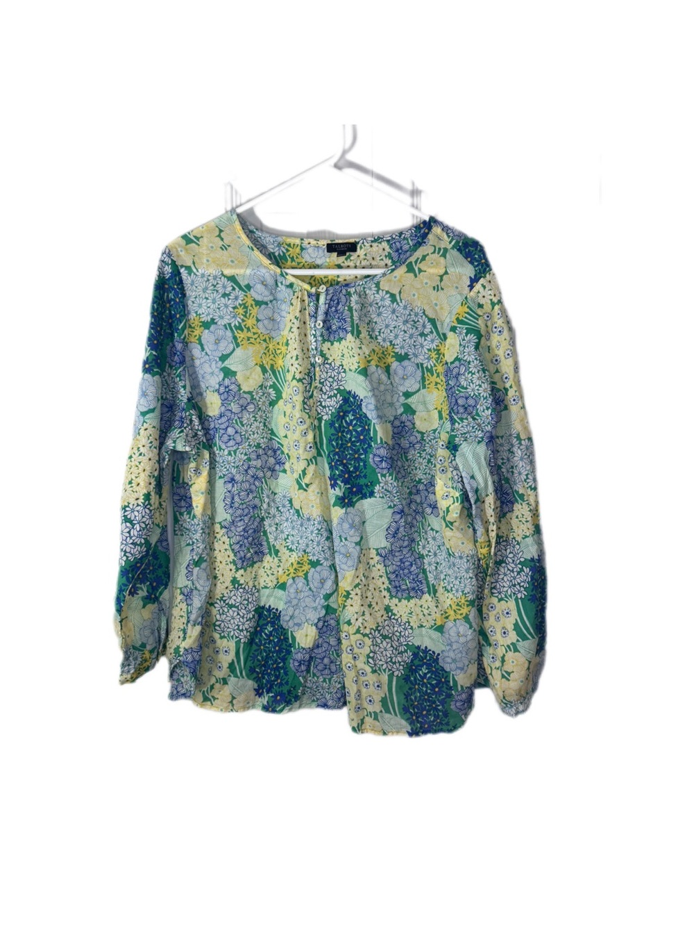 Talbots Floral Patchwork Blouse in Blue, Green, Yellow